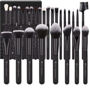 Professional Wooden Handle Makeup Brushes Kit for Foundation, Concealer, Powder, Face and Eye Makeup - Black