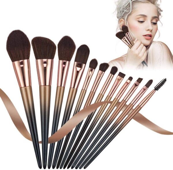 Professional Wooden Handle Makeup Brushes Kit for Foundation, Concealer, Powder, Face and Eye Makeup - Black - Image 3